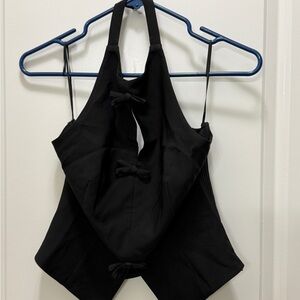 Black Halter Top with Bow Accents